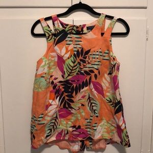 100% Linen Kaari Blue Tropical Print Top